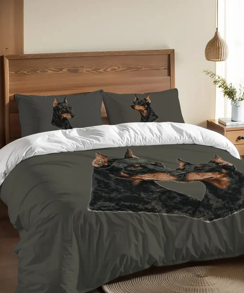 Doberman Charcoal Grey 3-Piece Duvet Cover Set – Bold Dog Lover Bedding