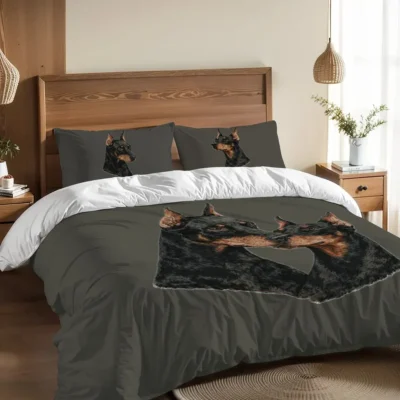 Doberman Charcoal Grey 3-Piece Duvet Cover Set – Bold Dog Lover Bedding