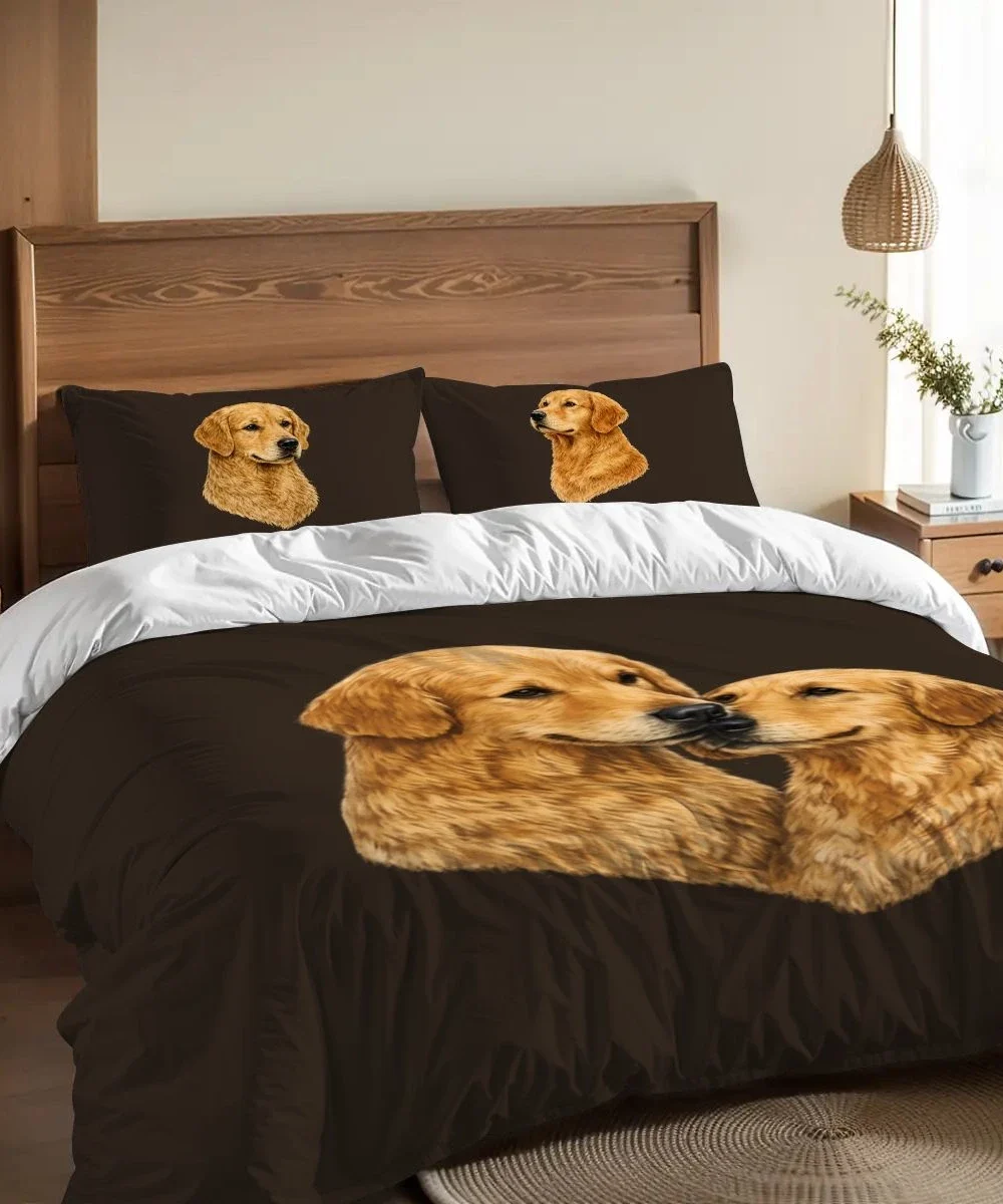 Golden Retriever Full Duvet Cover Set | Dog Lover Brown Bedding Set