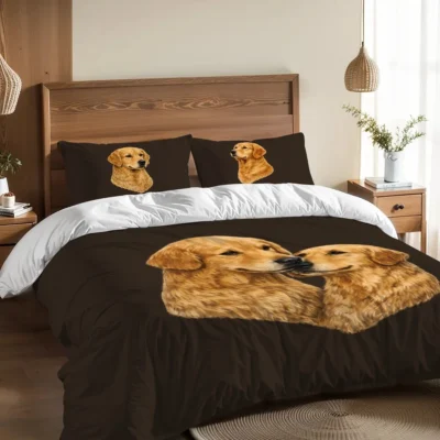 Golden Retriever Full Duvet Cover Set | Dog Lover Brown Bedding Set
